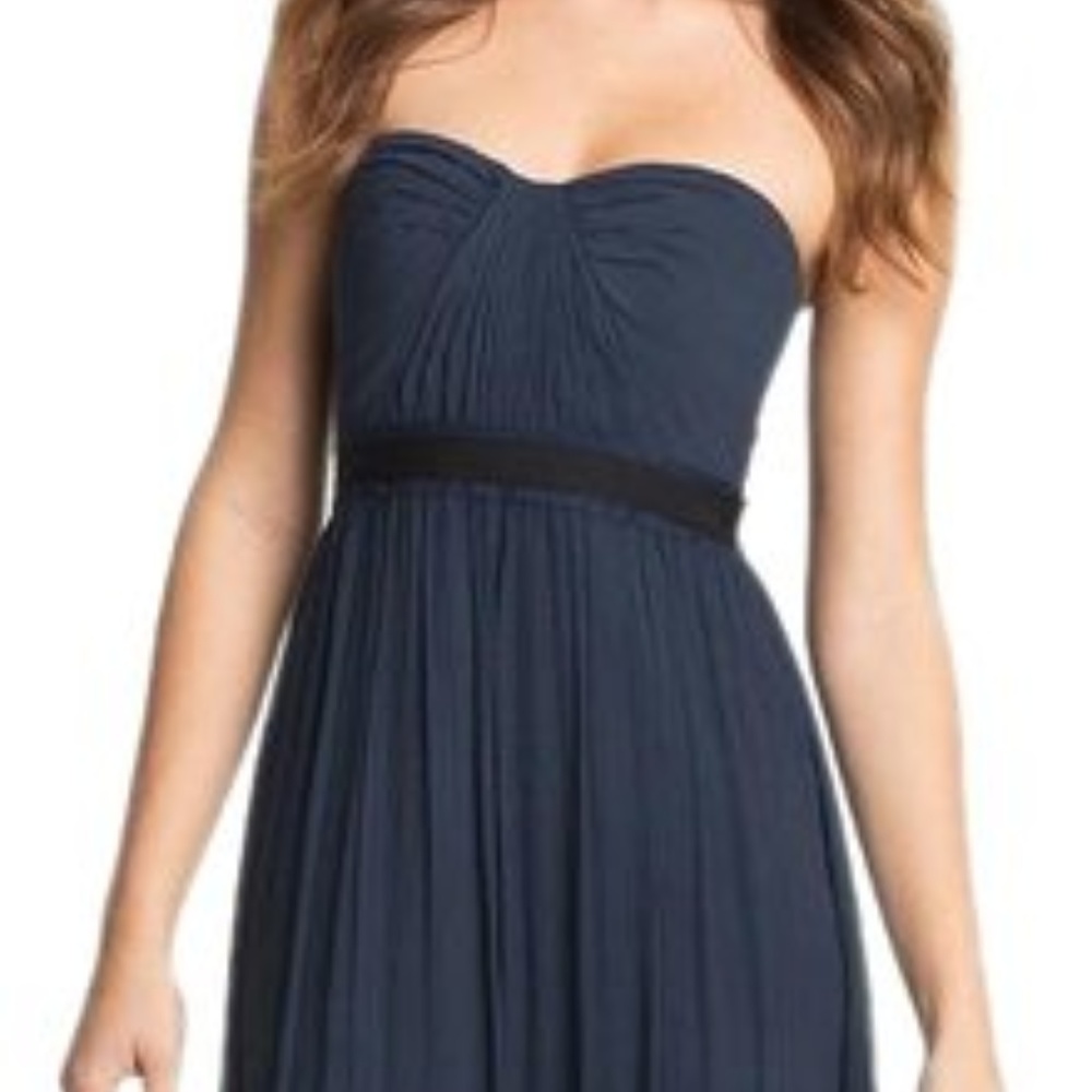 BCBGMAXAZRIA Navy Blue Strapless Chiffon Gown